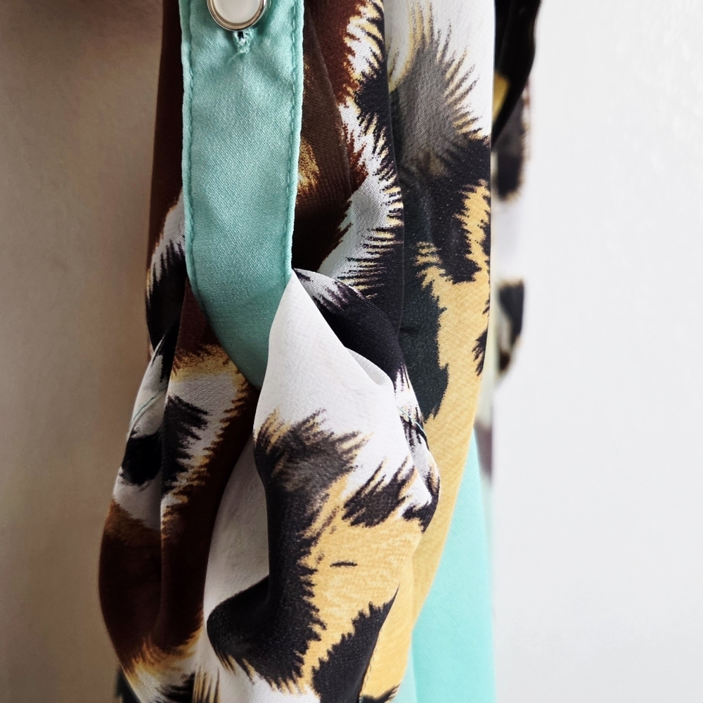 Feratelli Animal Print/Mint Green Asymmetrical Zip-Front Tunic Longer Sides Sz M - Picture 8 of 12